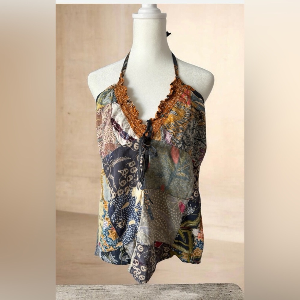 Patchwork Boho Halter Tie Back Top Jada Gypsy Sty… - image 1